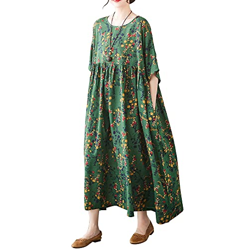 Versear Blumen Maxikleid Kurzarm Boho Kaftan Kleid Lose Freizeitkleid Lässiges Sommerkleid von Versear