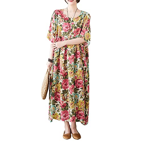 Versear Blumen Maxikleid Kurzarm Boho Kaftan Kleid Lose Freizeitkleid Lässiges Sommerkleid von Versear