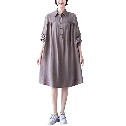 Versear Damen Casual Knöpfen Midi Bluse Hemdkleid Oversize Longbluse Langarm Tunika Kleid Knielang Freizeitkleid von Versear