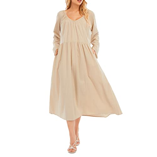 Versear Damen Casual Langarm Maxileid Herbst Lose Freizeitkleid Kaftan Oversized Plissiertes Kleid mit Taschen von Versear