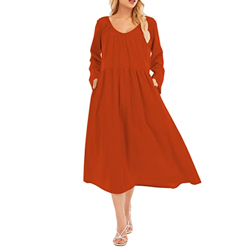 Versear Damen Casual Langarm Maxileid Herbst Lose Freizeitkleid Kaftan Oversized Plissiertes Kleid mit Taschen von Versear