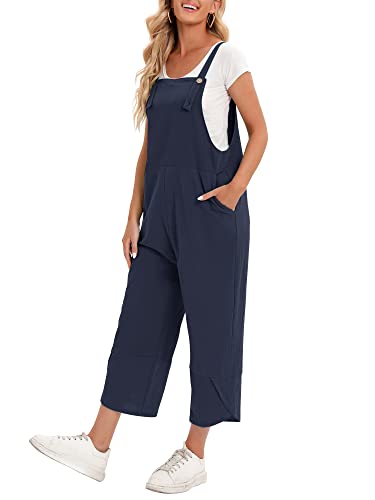 Versear Damen Sommer Lose Lang Baggy Latzhose Knöpfen Verstellbare Träger Overall Casual Oversize Baumwolle Jumpsuit Romper mit Taschen von Versear