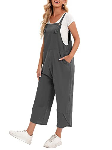 Versear Damen Einfarbig Knöpfen Verstellbare Träger Lose Latzhose mit Taschen Lockerer Baggy Leinen Overall Retro Oversize Loose Jumpsuit Casual Baumwolle Wide Leg Hosen Große Größe Romper von Versear