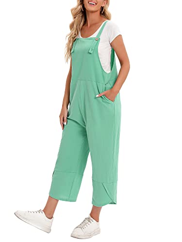 Versear Damen Einfarbig Knöpfen Verstellbare Träger Lose Latzhose mit Taschen Lockerer Baggy Leinen Overall Retro Oversize Loose Jumpsuit Casual Baumwolle Wide Leg Hosen Große Größe Romper von Versear