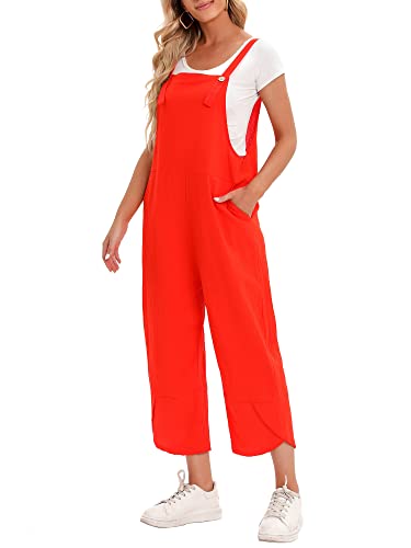 Versear Damen Einfarbig Knöpfen Verstellbare Träger Lose Latzhose mit Taschen Lockerer Baggy Leinen Overall Retro Oversize Loose Jumpsuit Casual Baumwolle Wide Leg Hosen Große Größe Romper von Versear