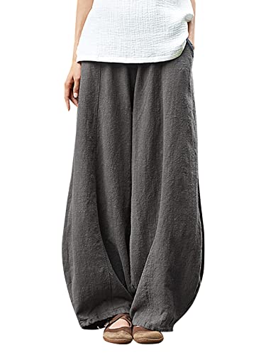 Versear Leinenhose Damen Einfarbig mit Taschen Sommerhosen Leicht Baumwolle Haremshosen Lose Hose Lockere Casual Marlene Hose Hosen Große Größe Baggy Meditation Oversized Pants von Versear