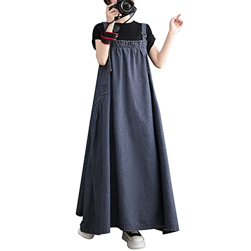 Versear Damen Oversized Overallkleid A-Linie Latzhose Sommer Latzkleid Lang Trägerrock Verstellbarer Schultergurt Latzrock mit Taschen von Versear