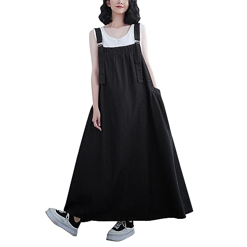 Versear Damen Oversized Overallkleid A-Linie Latzhose Sommer Latzkleid Lang Trägerrock Verstellbarer Schultergurt Latzrock mit Taschen von Versear