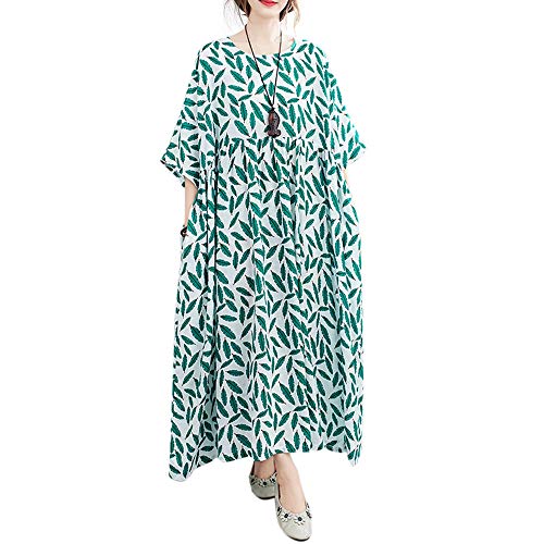 Versear Damen Sommer Retro Boho Floral Maxikleid Kaftan Kurzarm Plissee Casual Lose Swing Blumen Urlaub Strand Freizeitkleid Roben mit Taschen Style Five, Einheitsgröße von Versear