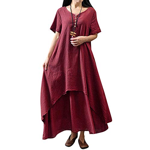 Versear Frauen Boho Sommer Kurzarm Kleid Einfarbig V-Ausschnitt Lose Casual Kleid Roben von Versear