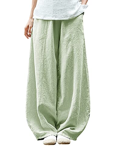 Versear Leinenhose Damen Einfarbig mit Taschen Sommerhosen Leicht Baumwolle Haremshosen Lose Hose Lockere Casual Marlene Hose Hosen Große Größe Baggy Meditation Oversized Pants von Versear