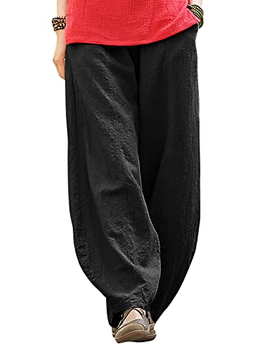 Versear Leinenhose Damen Einfarbig mit Taschen Sommerhosen Leicht Baumwolle Haremshosen Lose Hose Lockere Casual Marlene Hose Hosen Große Größe Baggy Meditation Oversized Pants von Versear