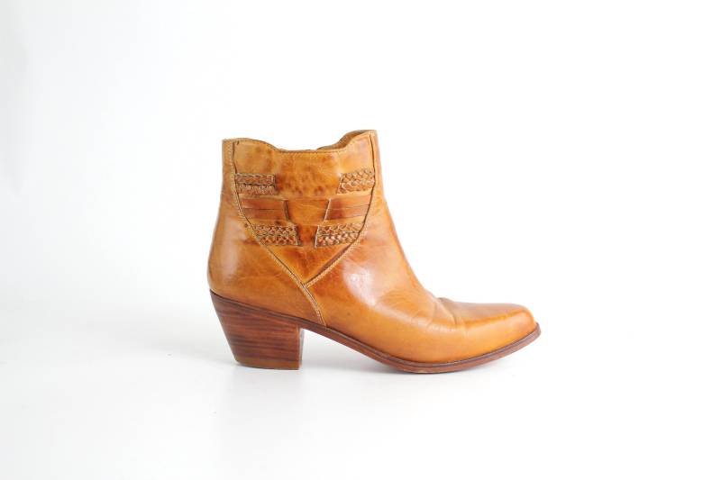 Herren Gr. 8, 5 D Damen 10 Vintage Braune Stiefeletten | Geflochtenes Leder Boho Pull Up Schnürsenkel Das Wilde Paar von VerseauVintage