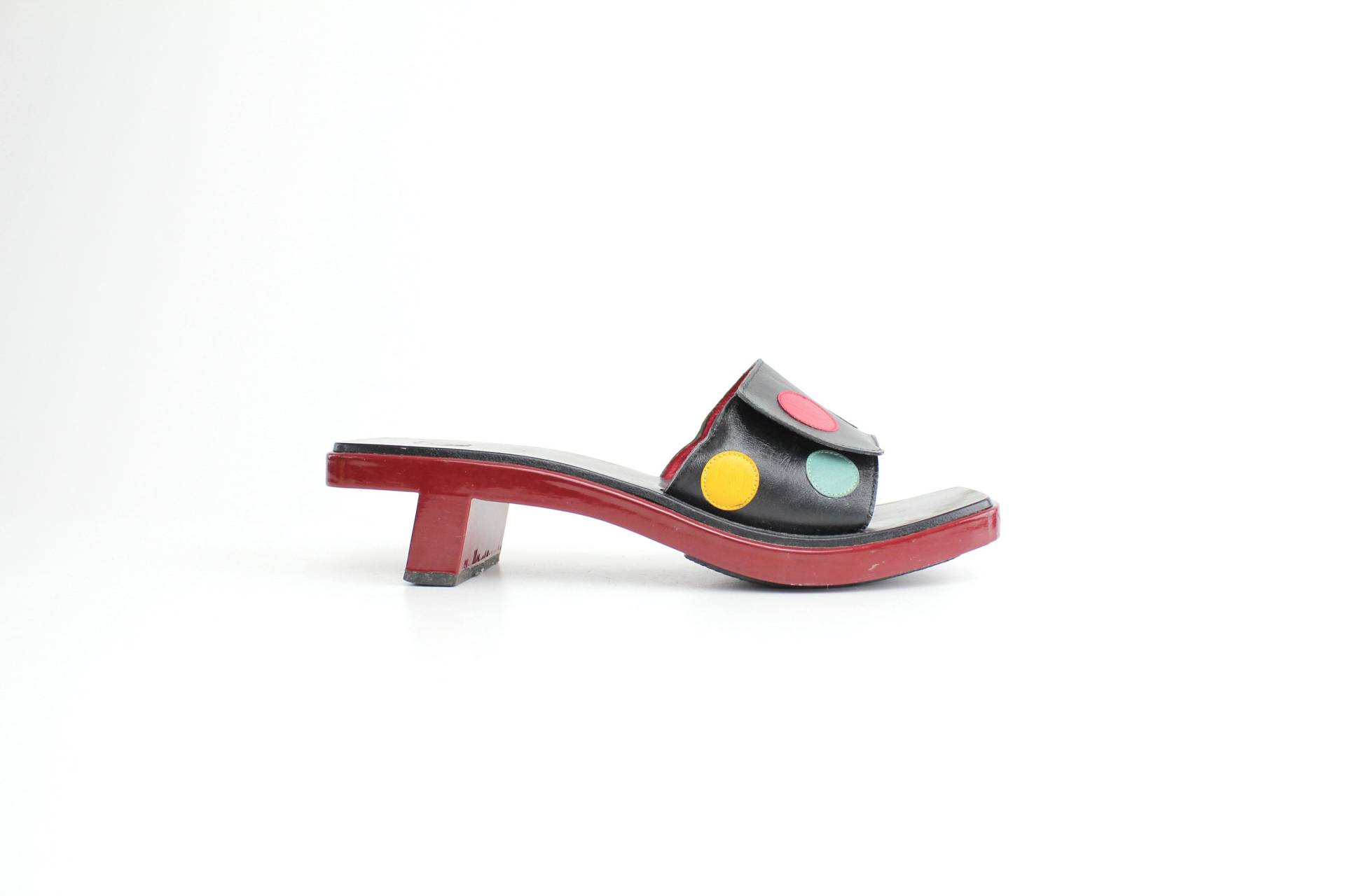 Gr. 6, 5 Vintage Charles Jourdan Polka Dot Ledersandalen | Spaß Offene Zehenleder Pantoletten Multicolor Leder Pumps Hergestellt in Spanien 37 Gr. 6, 5 Vintage Charles Jourdan Polka Dot Ledersandalen | Spaß Offene Zehenleder Pantoletten Multicolor Leder Pumps Hergestellt in Spanien 37 von VerseauVintage