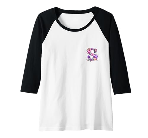 Damen Blumen Buchstabe S Initialen Floral Rosa Lila Raglan Damen Blumen Buchstabe S Initialen Floral Rosa Lila Raglan von Verspielt Blumig Schön