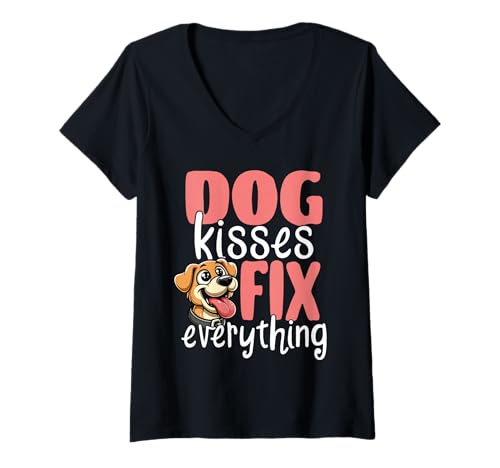 Damen Hundeküsse Beheben Alles, Süßer Haustierliebhaber T-Shirt mit V-Ausschnitt Damen Hundeküsse Beheben Alles, Süßer Haustierliebhaber T-Shirt mit V-Ausschnitt von Verspielt Hundeliebhaber Haustier Humor Tierfreund