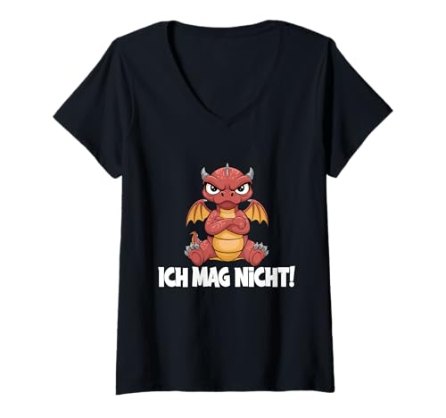 Damen Ich Mag Nicht Angry Dragon Statement Fun T-Shirt mit V-Ausschnitt Damen Ich Mag Nicht Angry Dragon Statement Fun T-Shirt mit V-Ausschnitt von Verspielte Dragon Humor Fun Mythical Creature