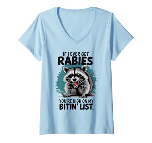 Damen Süßes Waschbär Cartoon Illustration Freude Wildlife Animal T-Shirt mit V-Ausschnitt von Verspielte Waschbär Kunst Lustige Cartoon Tiere