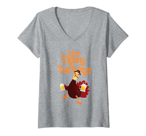 Damen Die beschwipste Türkei T-Shirt mit V-Ausschnitt Damen Die beschwipste Türkei T-Shirt mit V-Ausschnitt von Verspielter Truthahntrab
