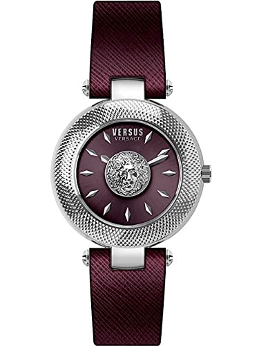 Versus Versace Damen Armbanduhr Brick Lane Strap 36 MM, Farbe:silberfarben/Burgunderrot von Versus