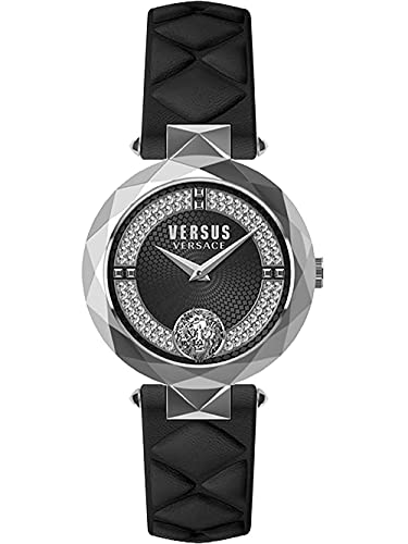 Versus Versace Damen Armbanduhr Covent Garden Crystal 36 MM Lederarmband, Farbe:silberfarben/schwarz von Versus