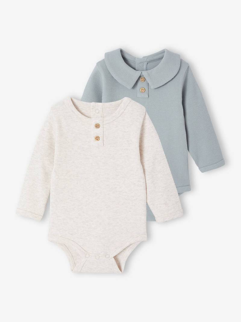 2er-Pack Baby Bodys mit Hemdkragen und Henley-Ausschnitt von Vertbaudet
