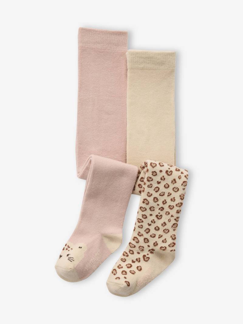 2er-Pack Baby Mädchen Strumpfhosen mit Leopardenmuster pudrig von Vertbaudet