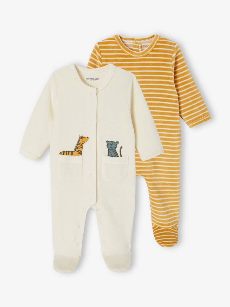 2er-Pack Baby Samt-Strampler mit Recycling-Polyester von Vertbaudet