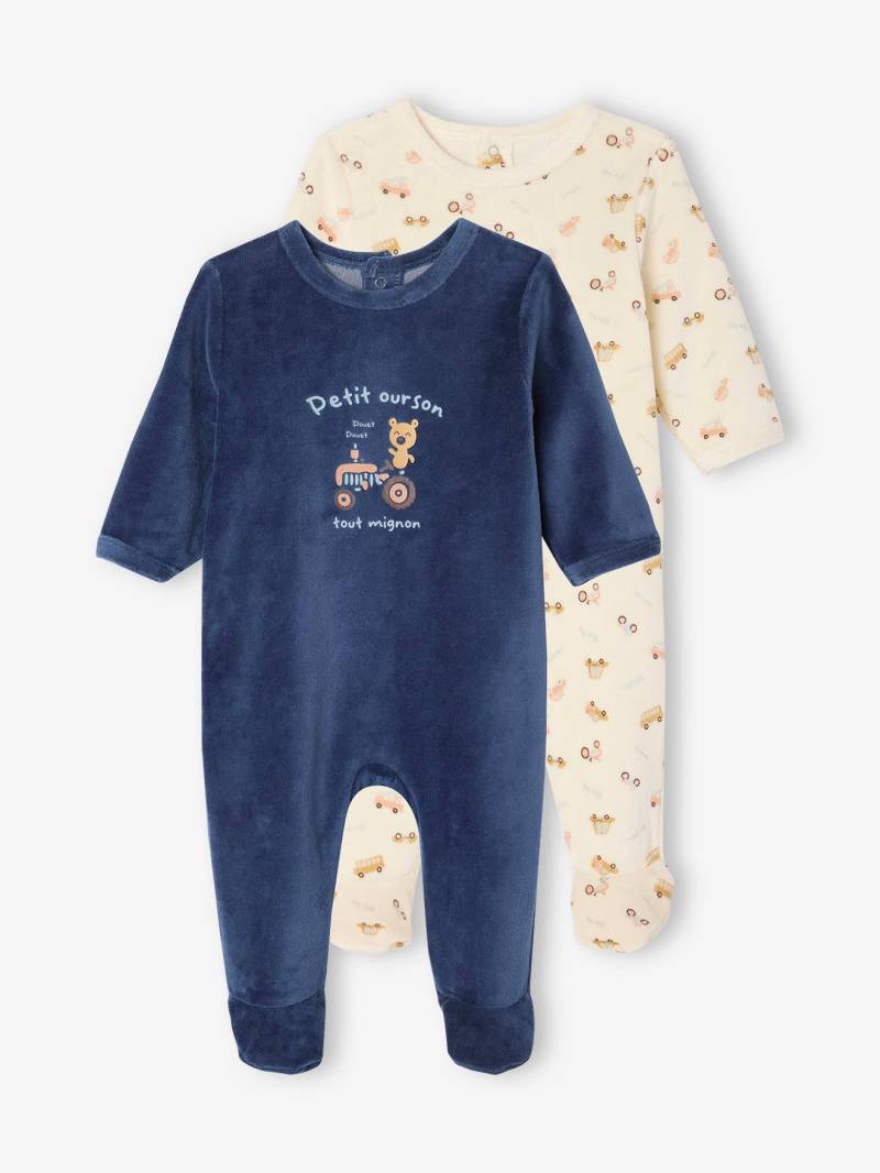 2er-Pack Baby Samt-Strampler mit Recycling-Polyester von Vertbaudet