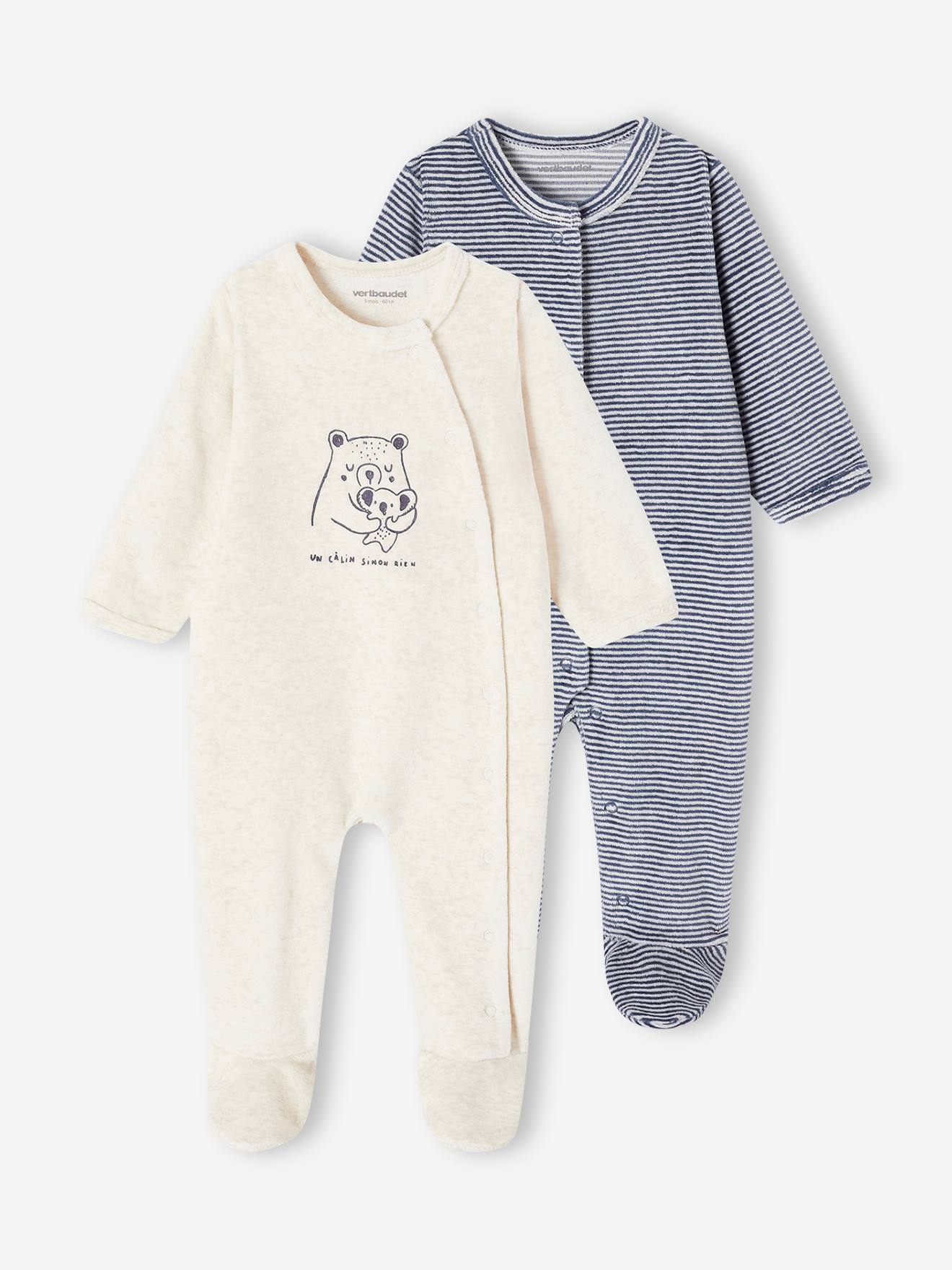 2er-Pack Baby Samt-Strampler mit Schrift von Vertbaudet