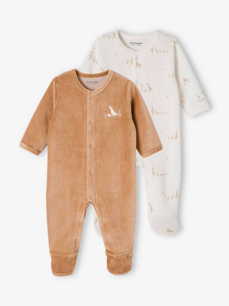 2er-Pack Baby Samtstrampler mit Bio-Baumwolle cappuccino von Vertbaudet