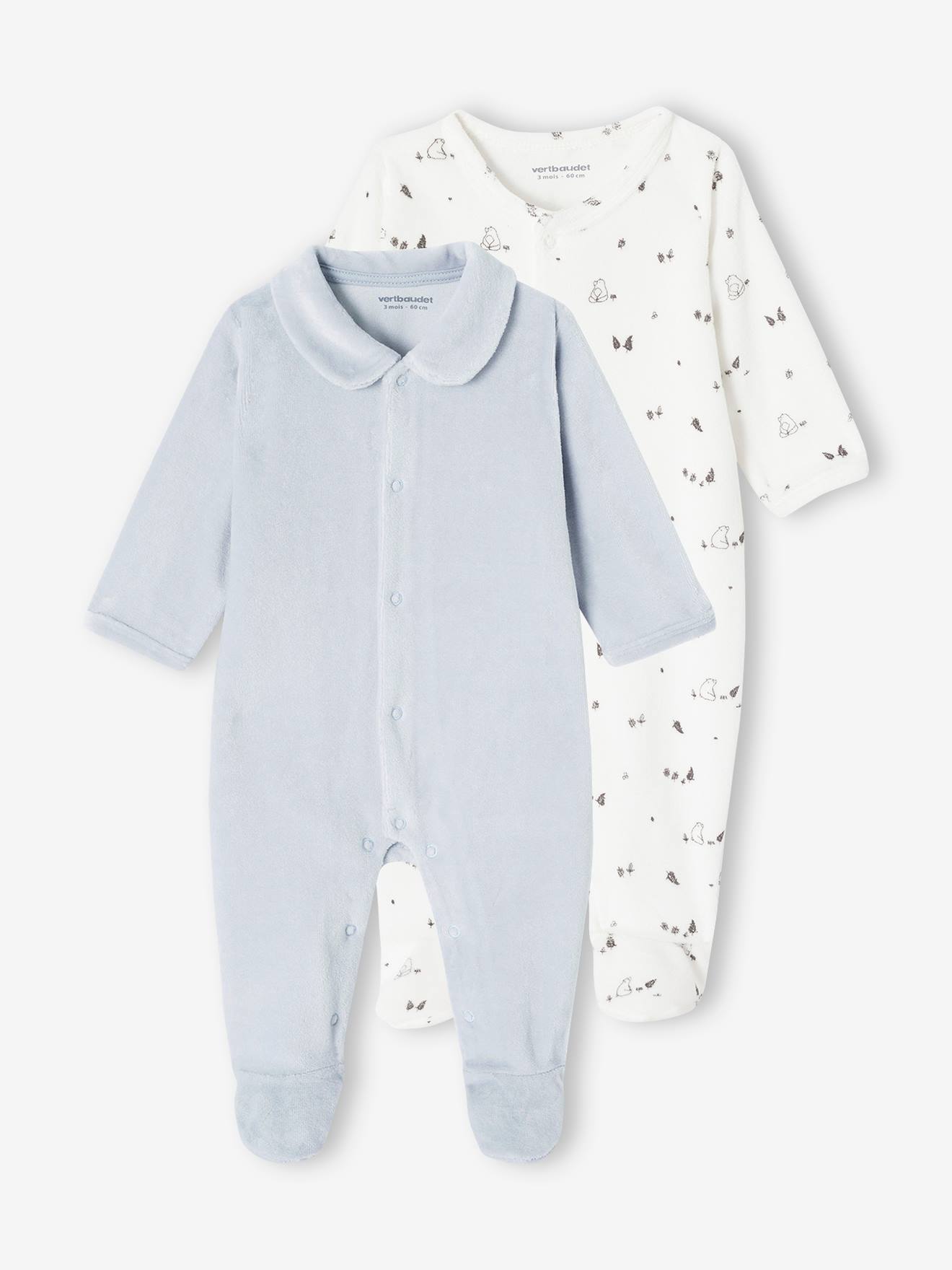 2er-Pack Baby Samtstrampler mit Bio-Baumwolle von Vertbaudet