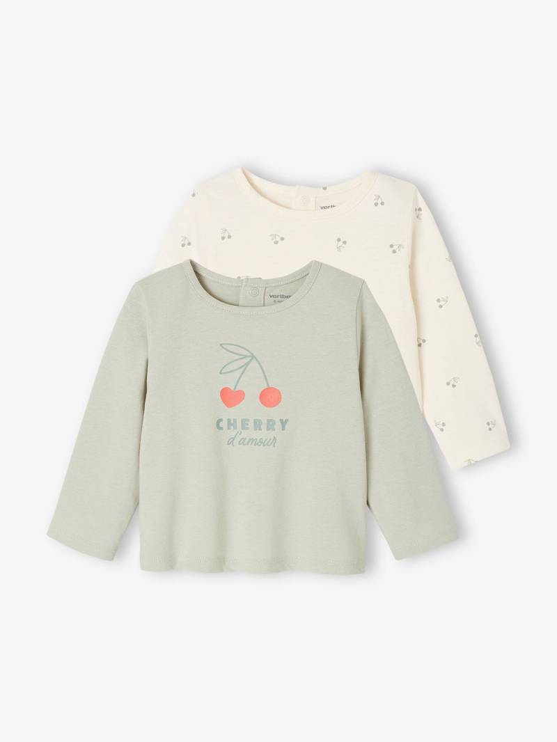 2er-Pack Baby Shirts mit Print BASIC salbei von Vertbaudet