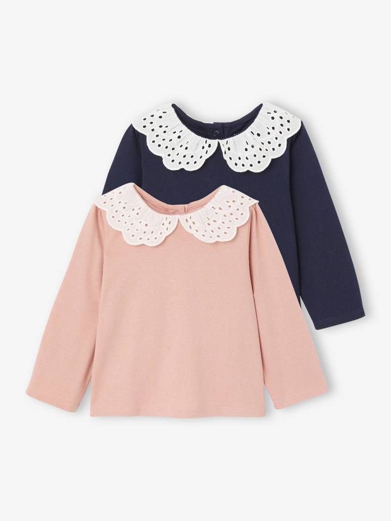 2er-Pack Baby Shirts mit Stickerei-Kragen pudrig von Vertbaudet