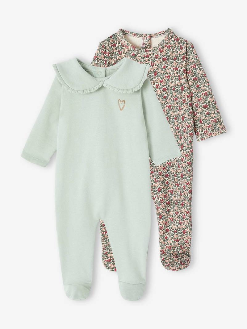 2er-Pack Baby Strampler aus Sweatware salbei von Vertbaudet