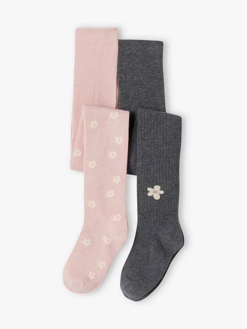 2er-Pack Mädchen Strumpfhosen mit Blumen pudrig von Vertbaudet