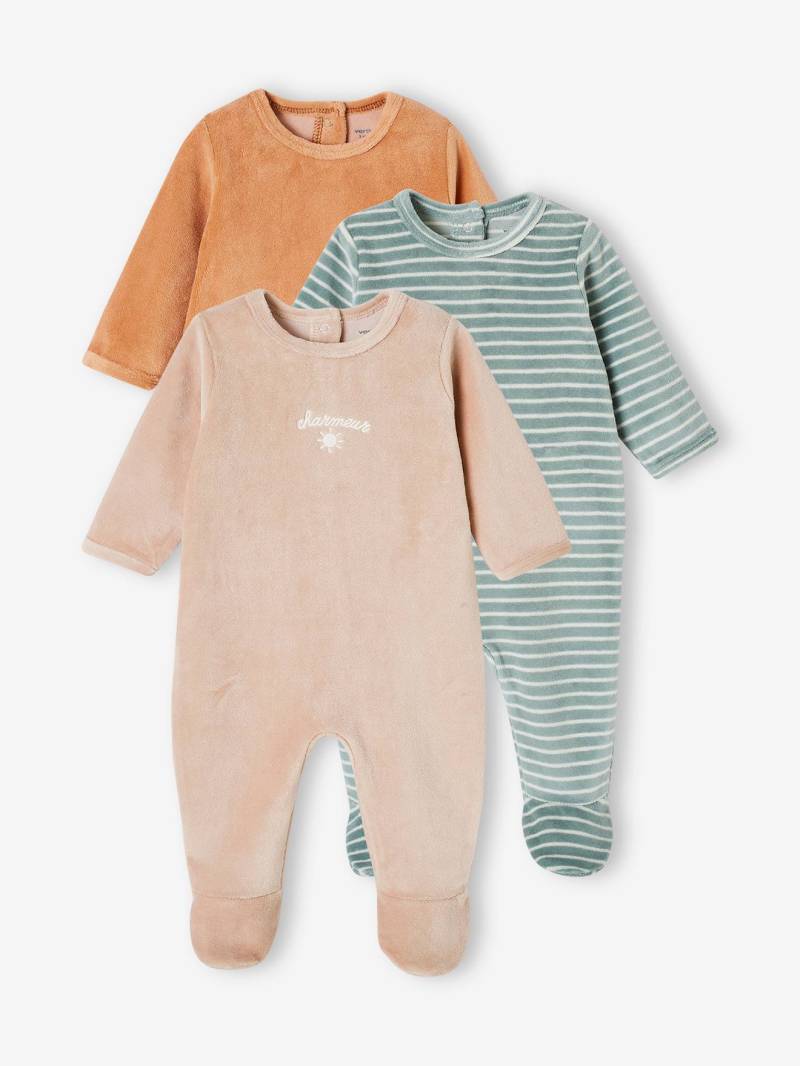 3er-Pack Baby Samt-Strampler BASIC camel von Vertbaudet