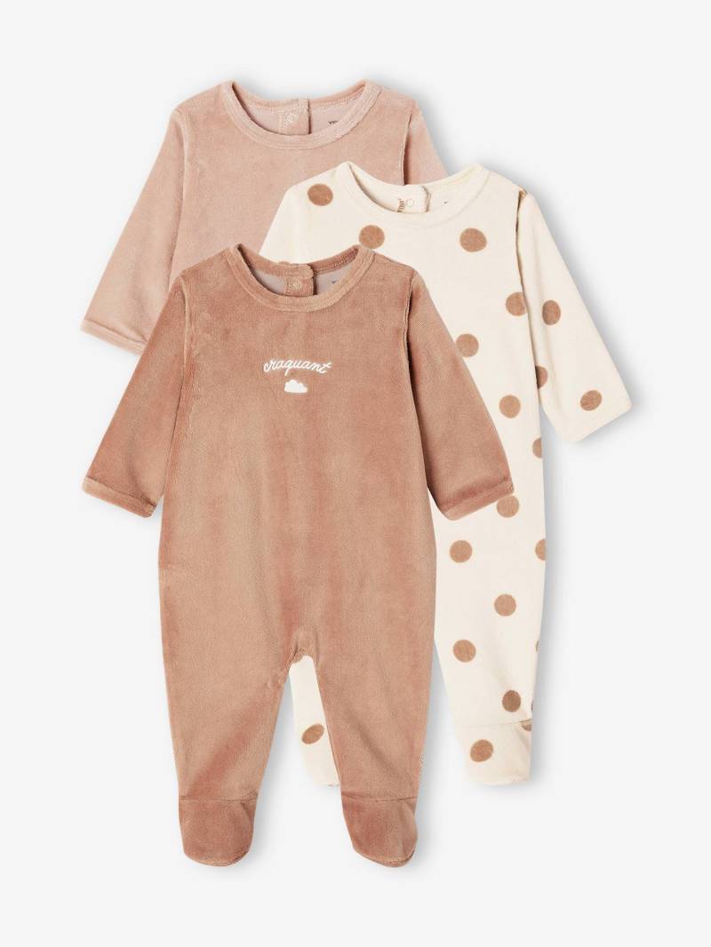 3er-Pack Baby Samt-Strampler BASIC cappuccino von Vertbaudet