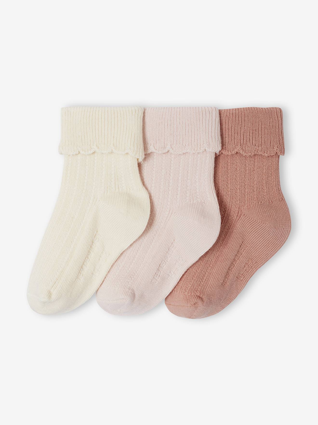 3er-Pack Baby Socken mit Wellen-Umschlag hell von Vertbaudet