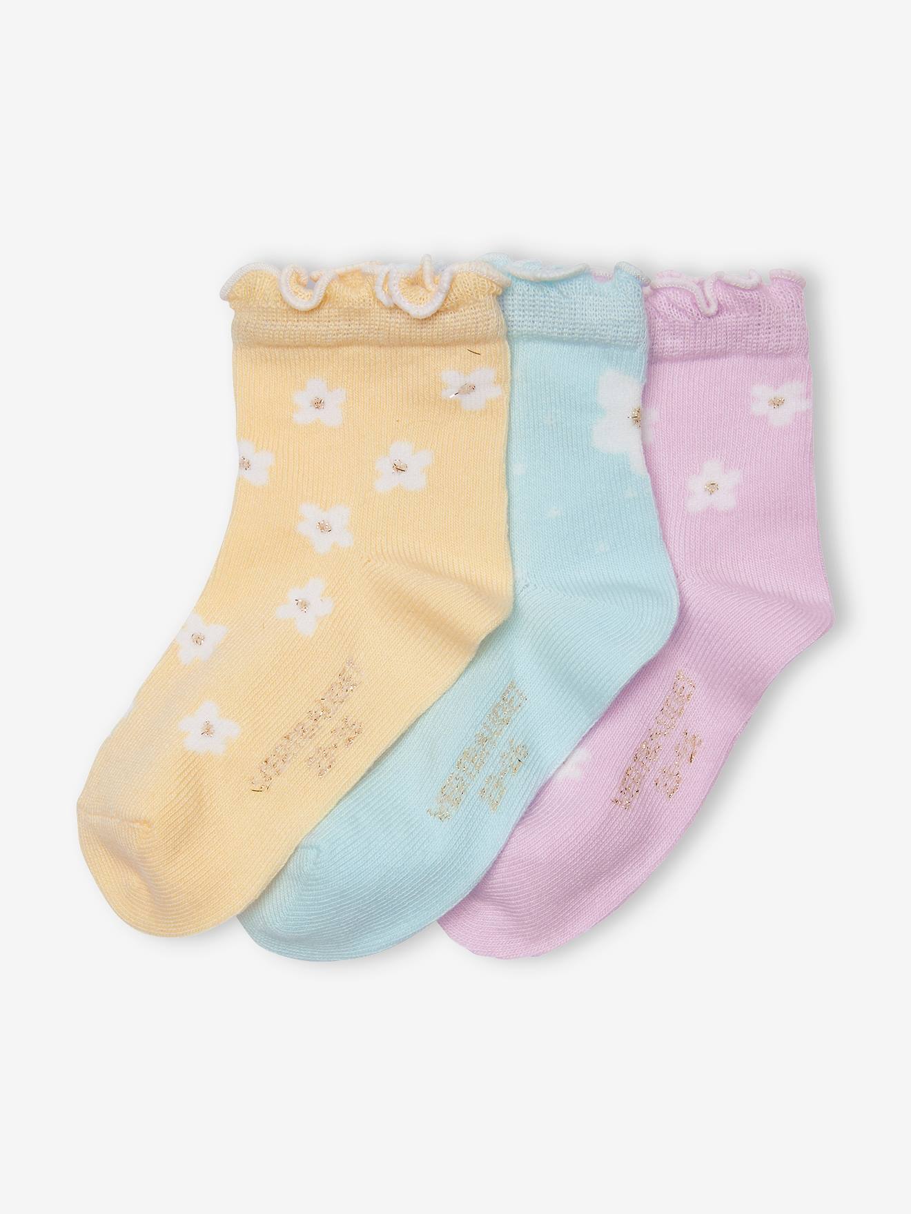3er-Pack Mädchen Baby Socken mit Blumen Oeko-Tex von Vertbaudet