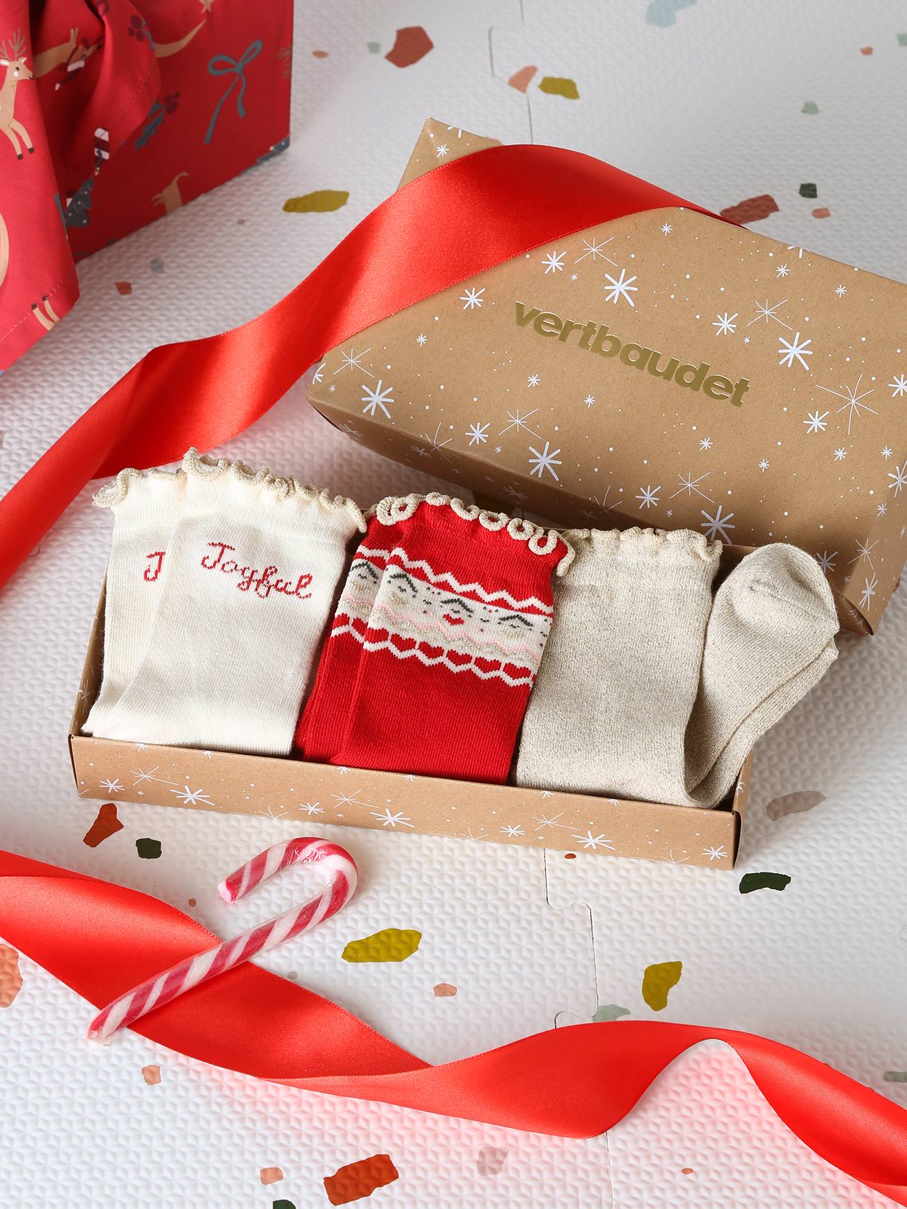 3er-Pack Weihnachts-Socken in Geschenkbox für Mädchen von Vertbaudet