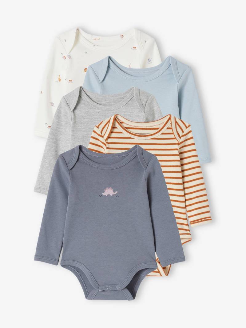 5er-Pack Baby Langarm-Bodys mit Dinos in Schlupfform von Vertbaudet
