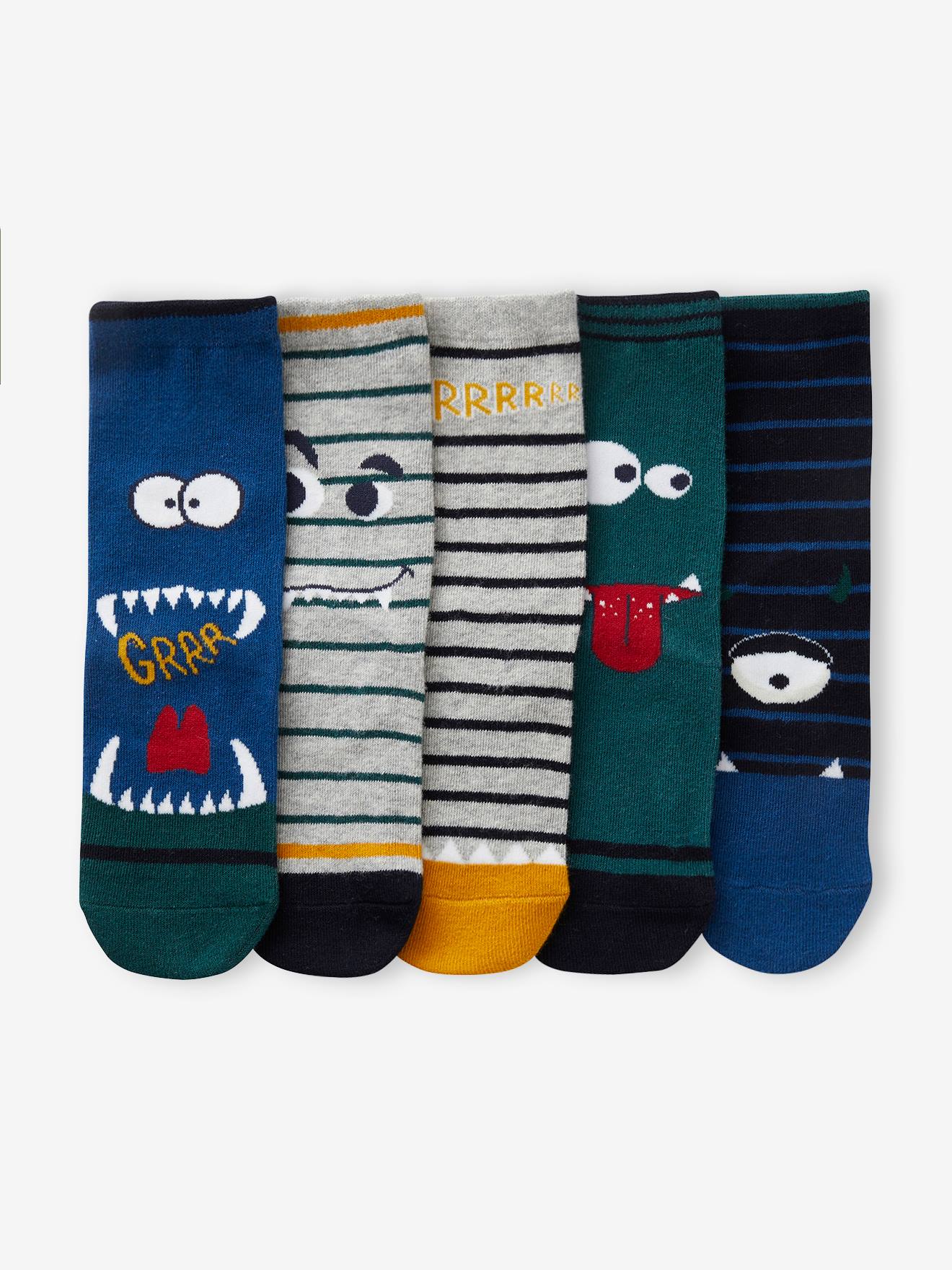 5er-Pack Jungen Socken mit Monster Oeko-Tex von Vertbaudet