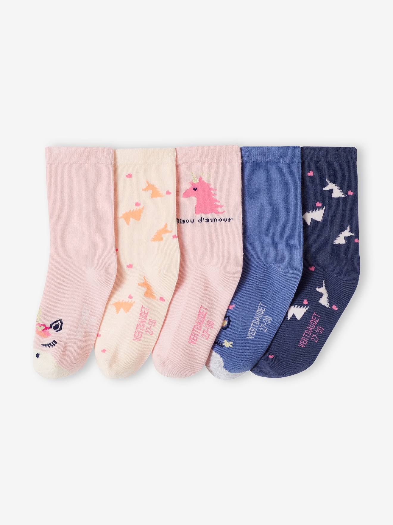 5er-Pack Mädchen Socken mit Einhorn und Herzen von Vertbaudet