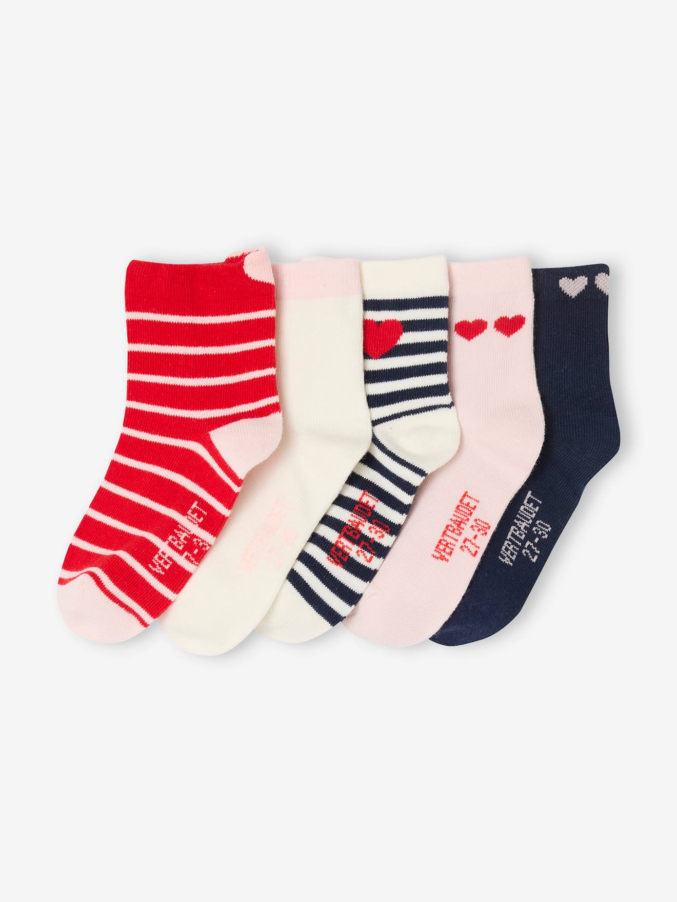 5er-Pack Mädchen Socken mit Herzen von Vertbaudet