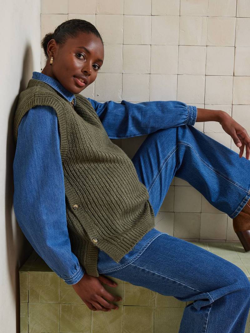 Ärmelloser Umstandspullover mit Perlrippenstrick von Vertbaudet