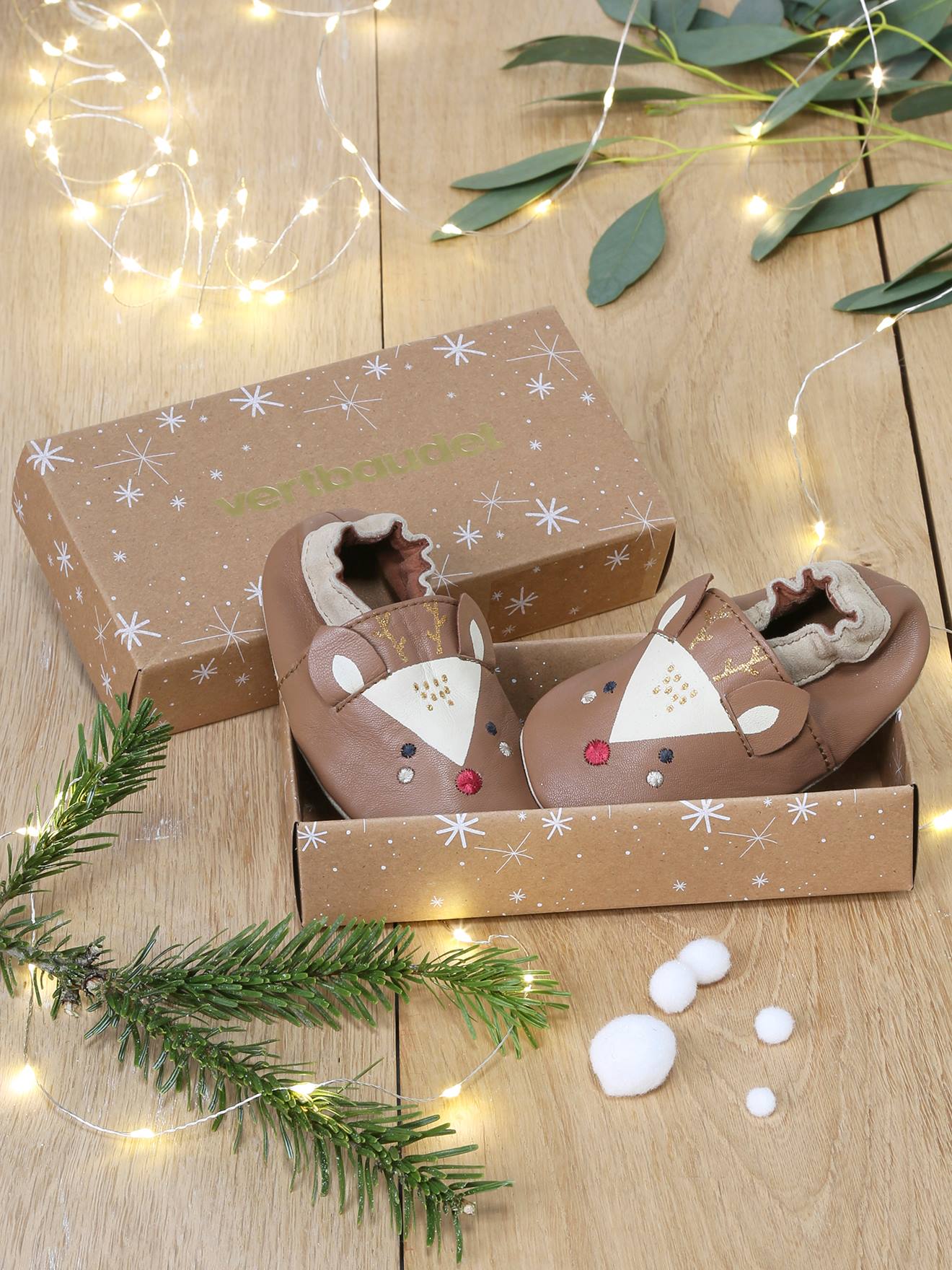 Baby Leder-Krabbelschuhe mit Gummizug RENTIER von Vertbaudet
