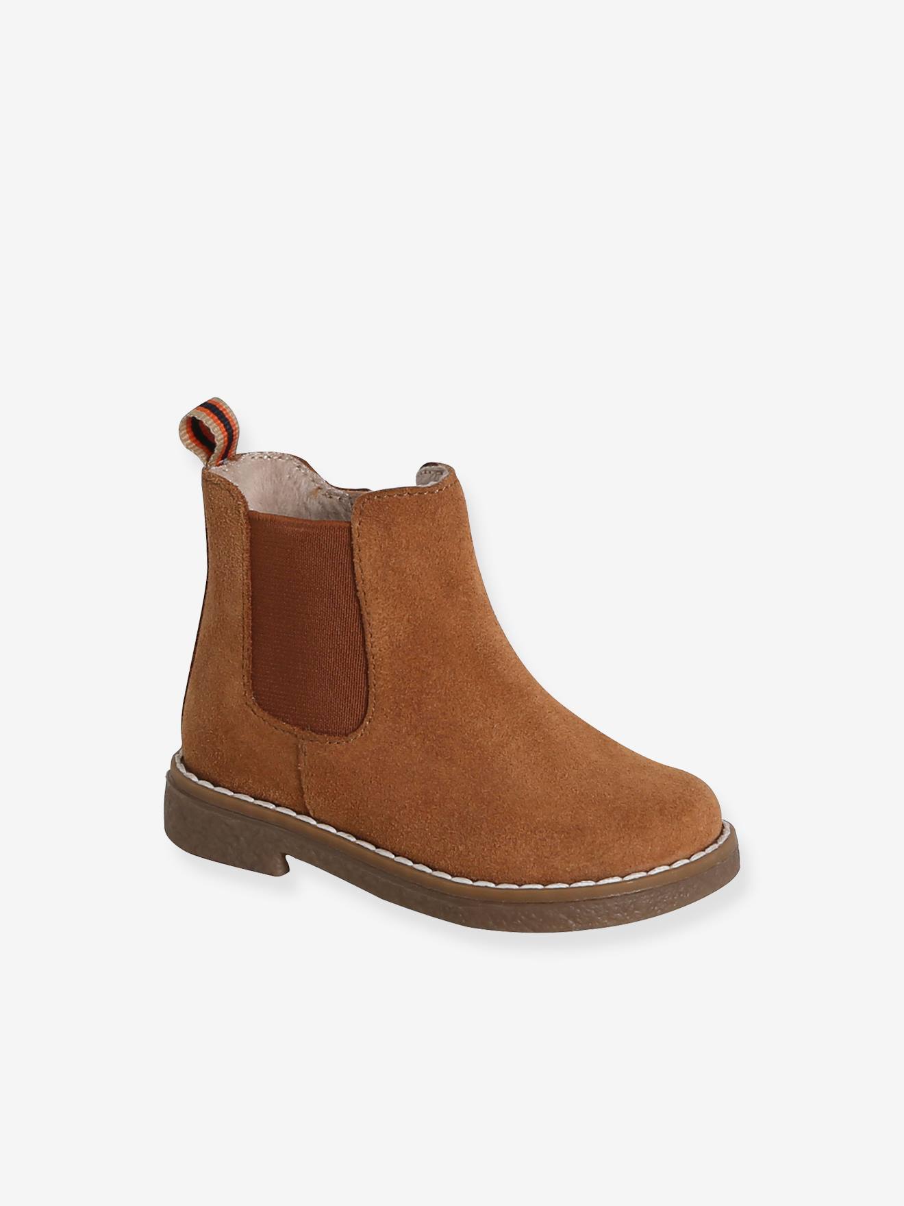 Baby Mädchen Leder-Boots mit Reißverschluss camel von Vertbaudet