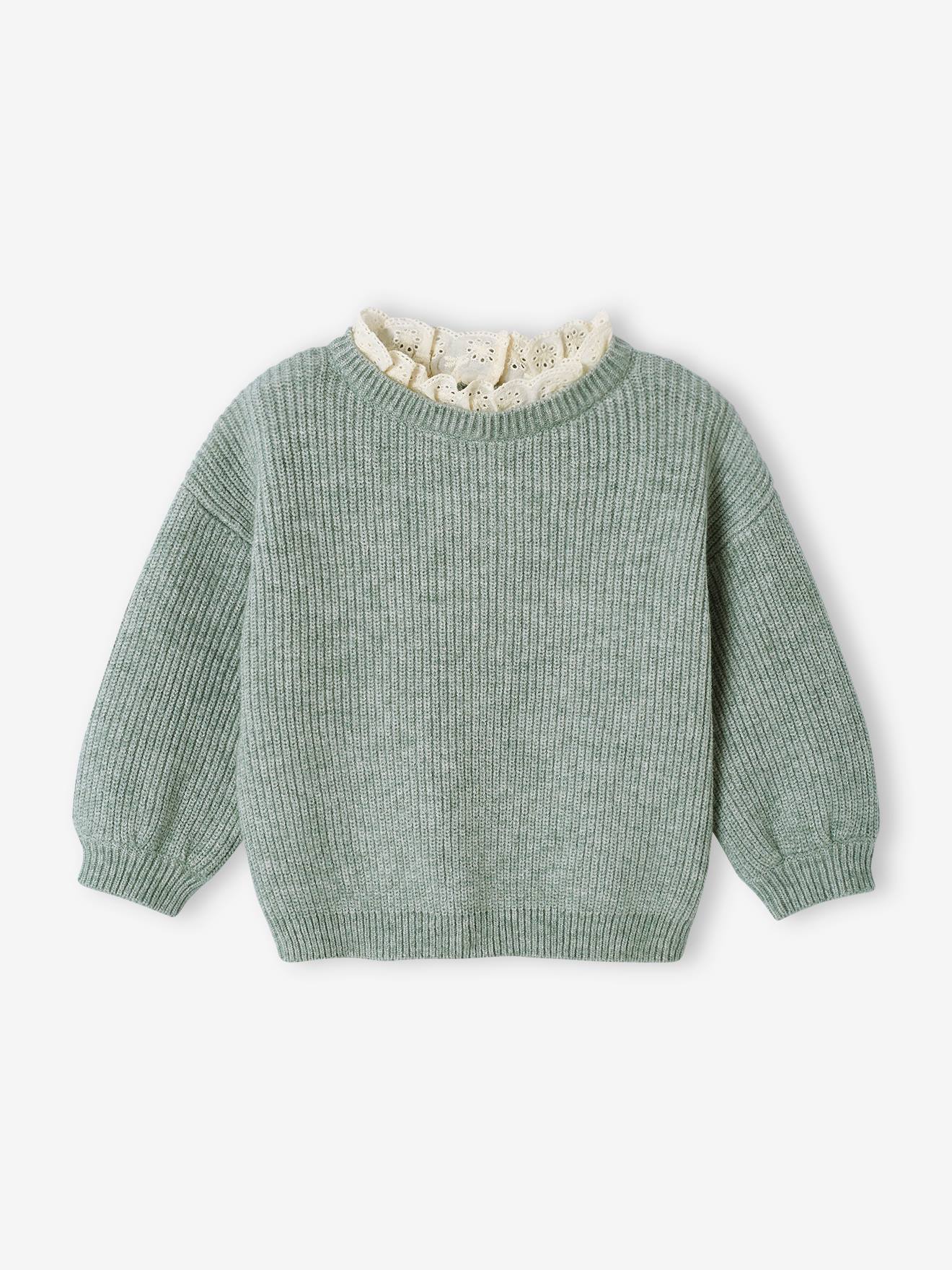 Baby Pullover mit Volantkragen Mama-Tochter-Capsule salbei von Vertbaudet