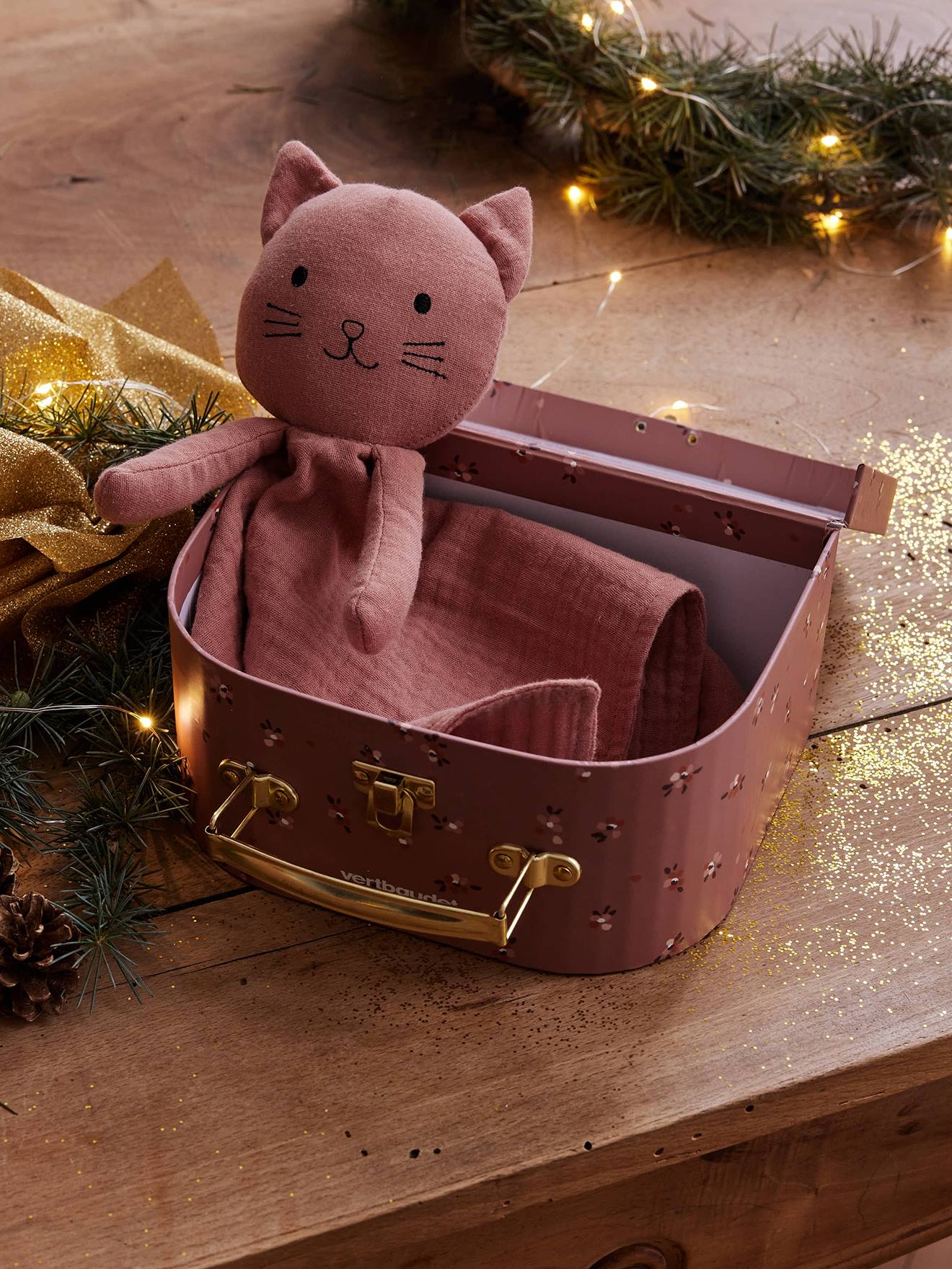 Baby Schmusetuch aus Baumwollmusselin mit Köfferchen von Vertbaudet